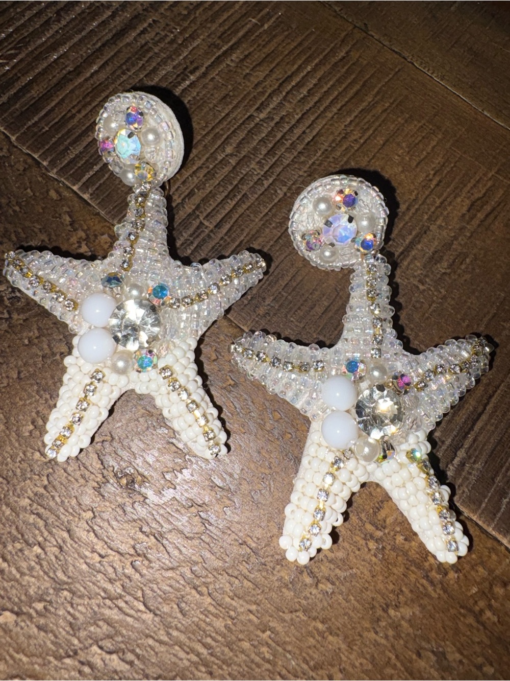 White Beaded Starfish Earrings